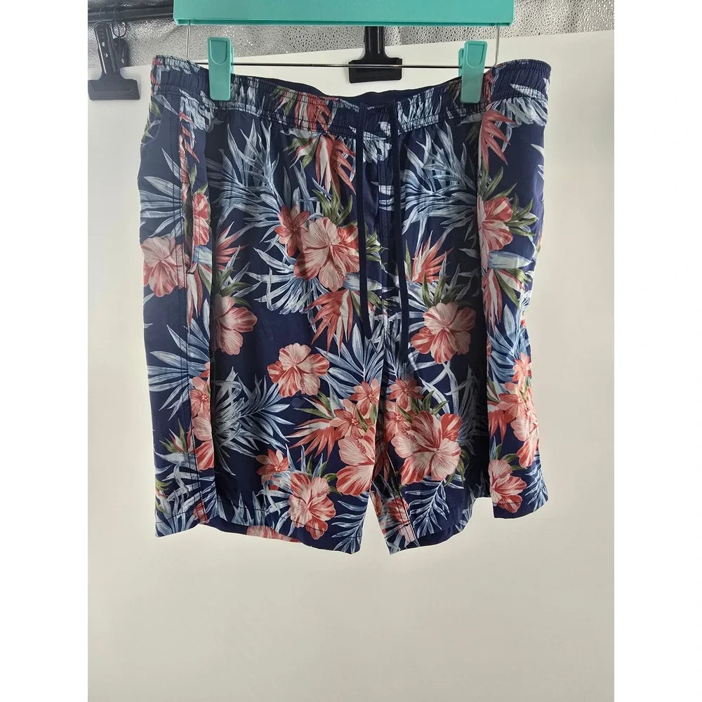 Kirkland Signature Mens XL Tropical Hibiscus Swim Trunks Navy Floral Board Short